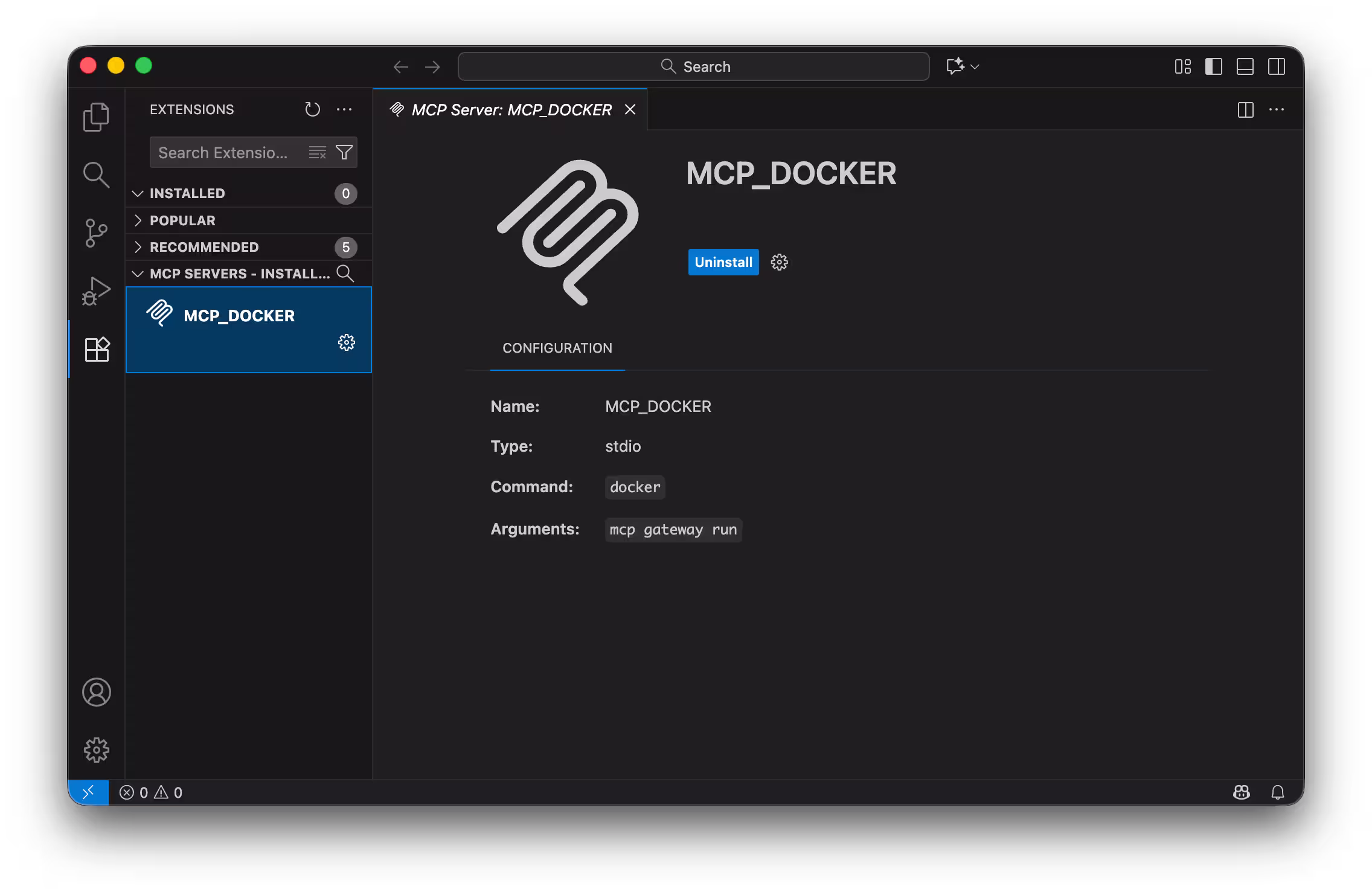 MCP_DOCKER installed in Visual Studio Code