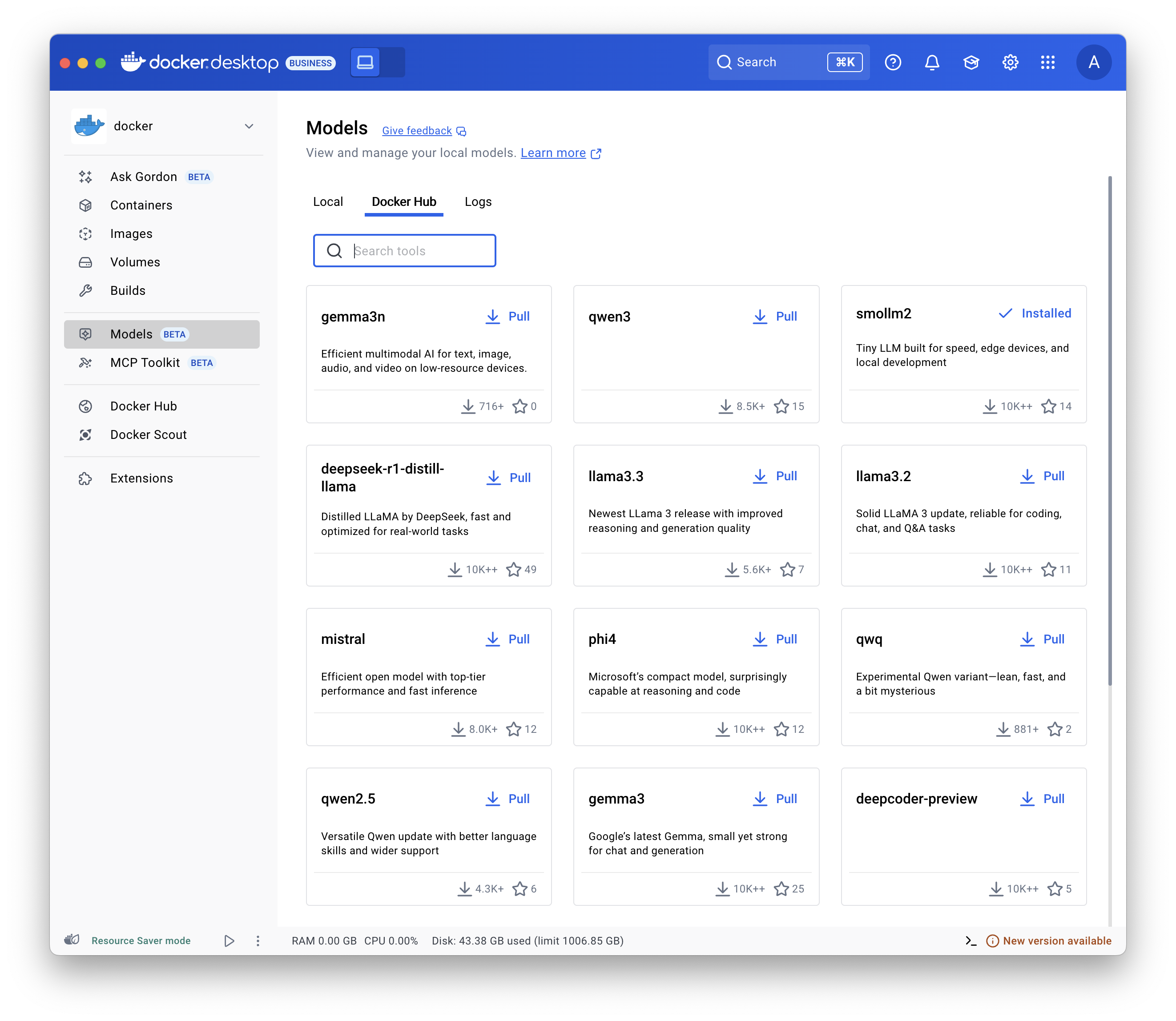 screencapture of the Docker Hub view