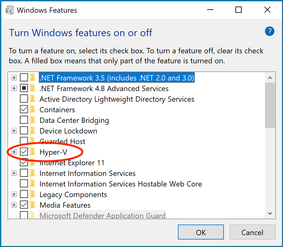 Hyper-V on Windows features