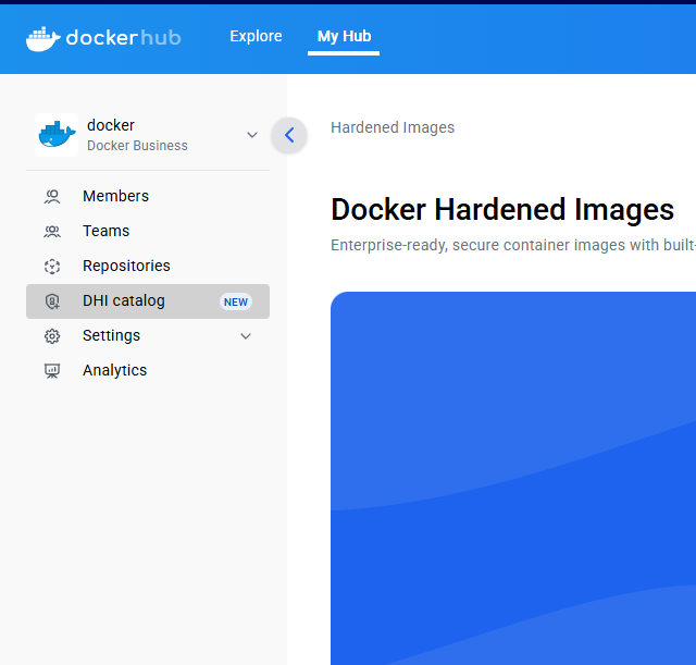 Docker Hub sidebar showing DHI catalog