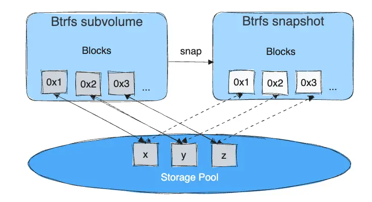 Snapshot and subvolume sharing data