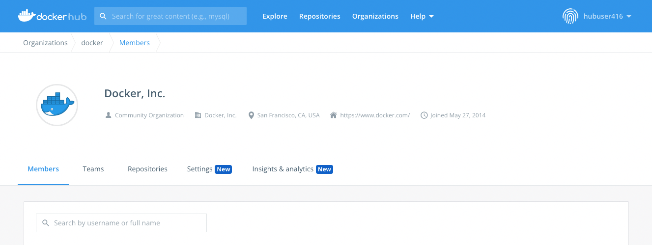 Organization overview page, with the Insights and Analytics tab