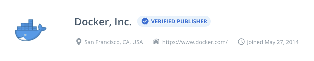 Docker, Inc. org with a verified publisher badge